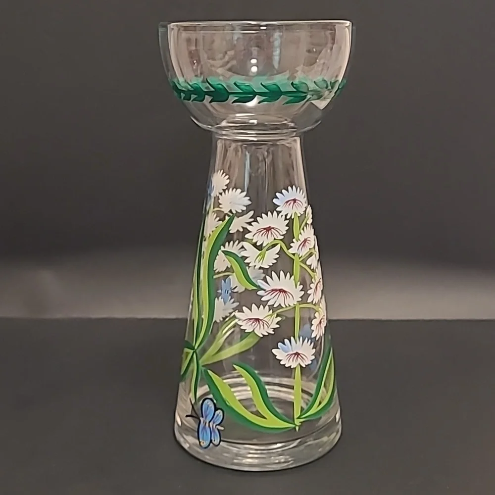 Handpainted Floral Vase with Butterflies
